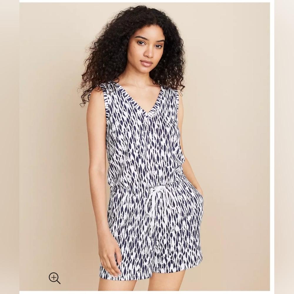 Loft Lou & Grey, V-Neck, Blue and White, Romper, Size M